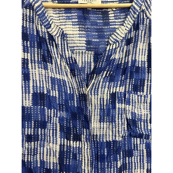 Foxcroft Easy Care Blue Print Button Top 24W Tencel Soft - Picture 3 of 8